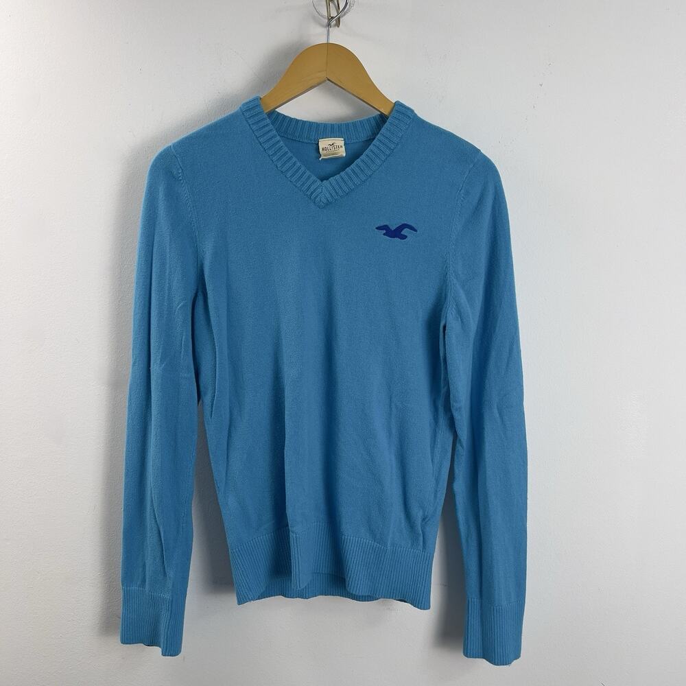 Hollister V-Neck Sweater Large Blue Cotton VTG Y2K Academic Preppy
